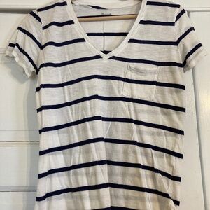 Madewell Striped V-Neck T-shirt Size XS Tee - Bright Ivory & Blue